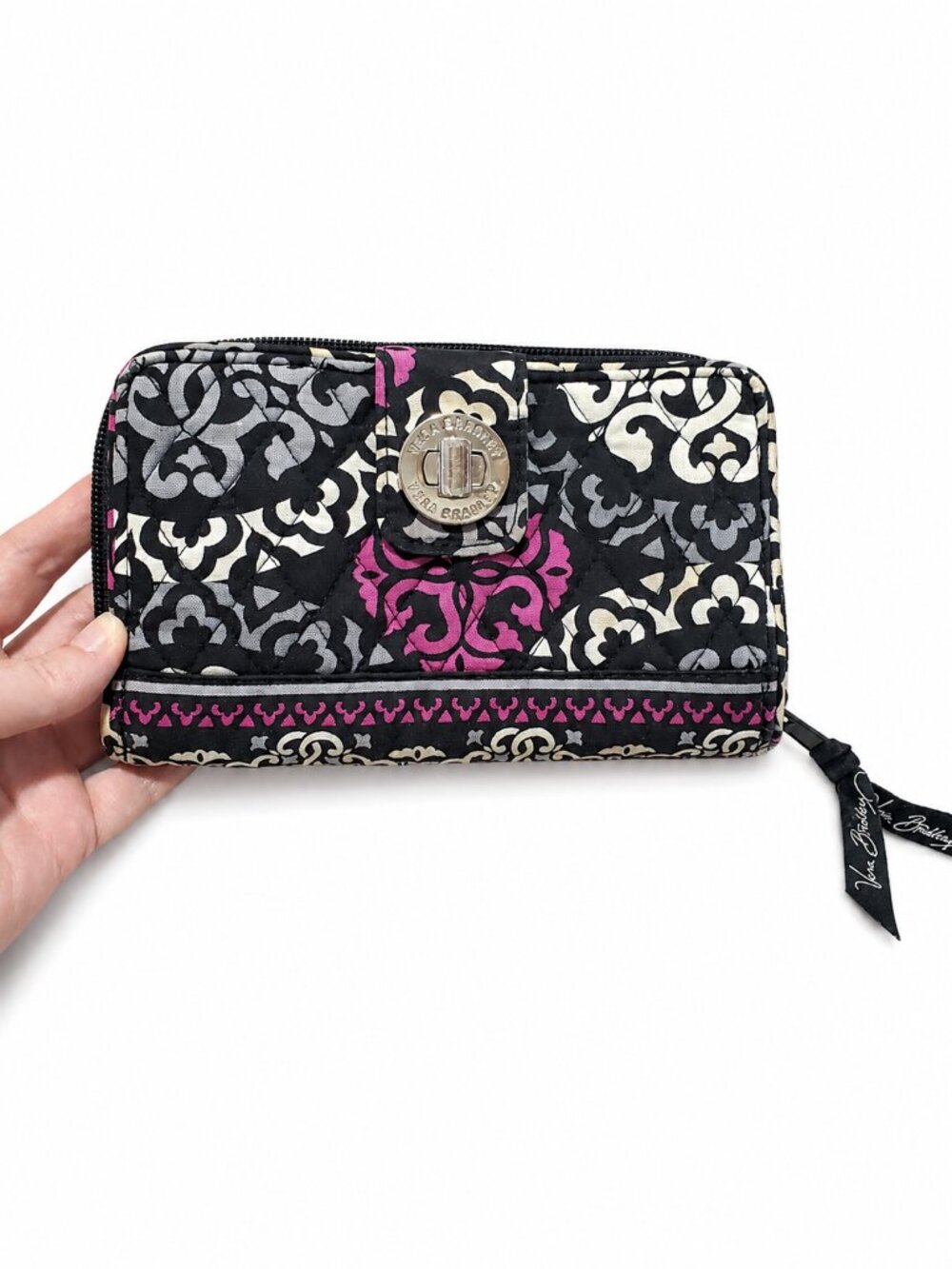 VERA BRADLEY Canterberry Turn Lock Wallet Quilted Padded Fabric Bi-Fold Zipper